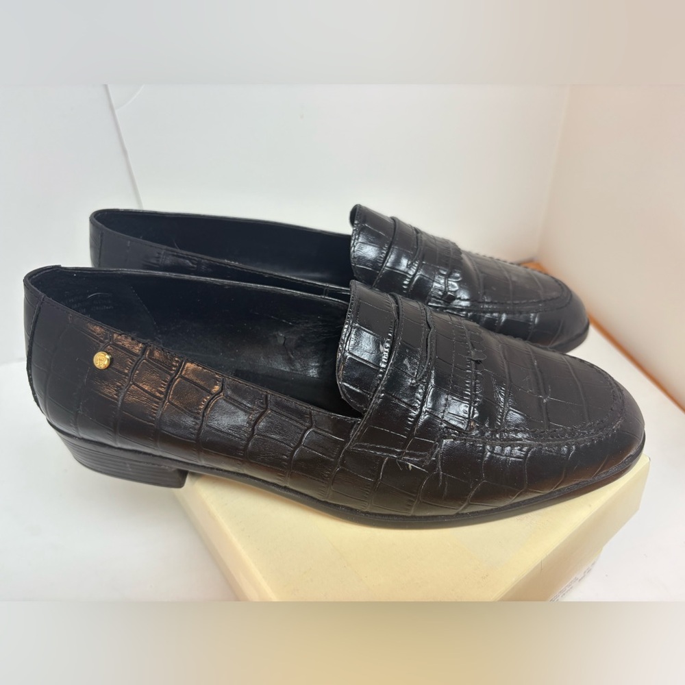 Etienne Aigner Women’s Black Croc Embossed Penny Loafers, Size 9W, New in Box